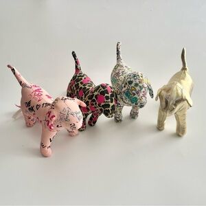 Bundle of 4 PINK Plush Dog Figurines Gold, French Kissing, Cheetah, Graffiti